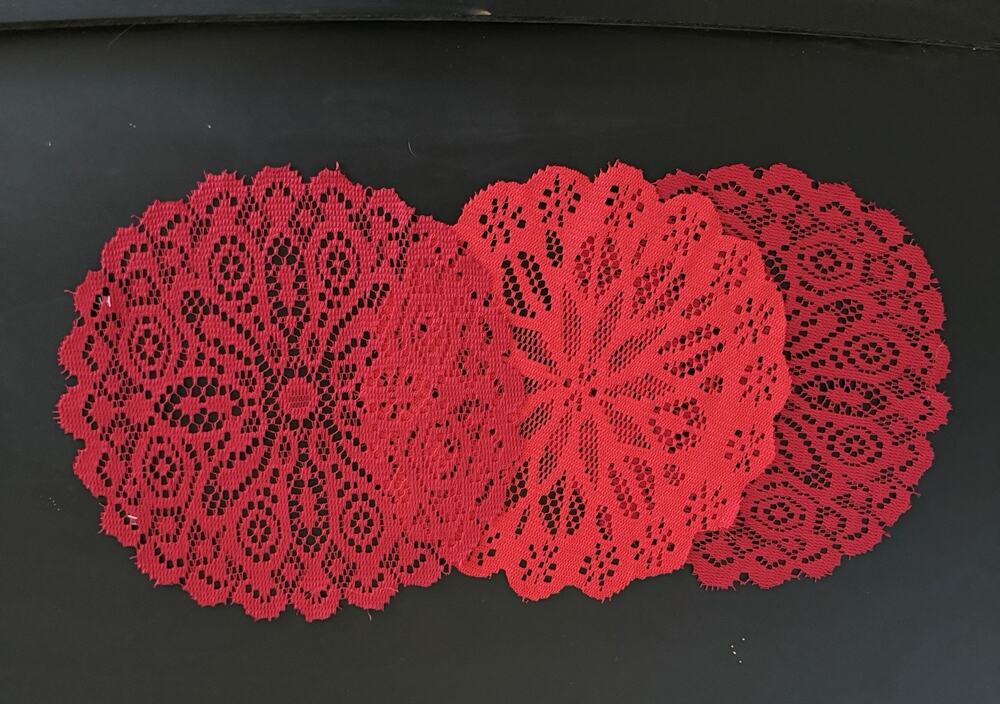 Vintage Red Lace Doily Bundle Set of 3 Holiday Christmas Valentine Table Decor